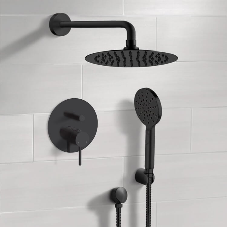 Remer SFH83-10 Matte Black Shower System With 10 Inch Rain Shower Head and Hand Shower